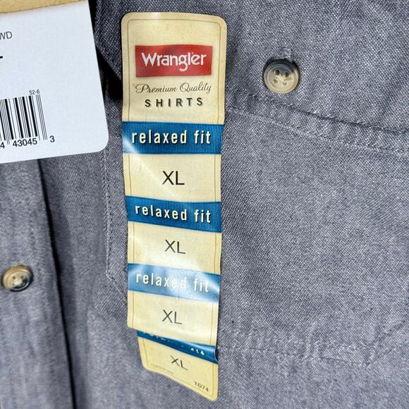 Wrangler 2 Men's XL NWT Blue & Gray 100% Cotton Relaxed Fit L/S Button Up Shirts - Picture 6 of 13